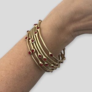 Gold Bangles With Red Set Stones